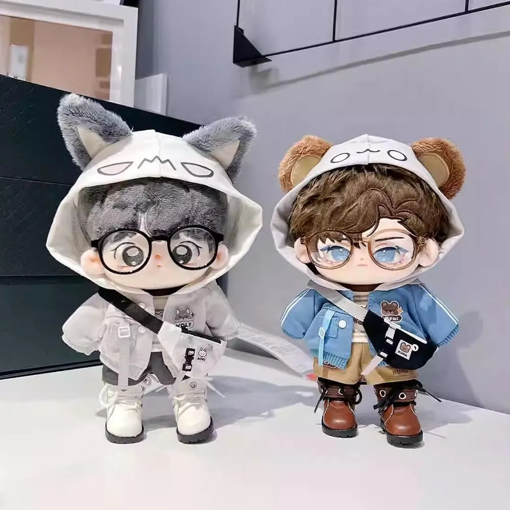 hinterland concentric deceive threat resource profession Doll Clothes Hoodie Vest Pants Backpacks Glasses Shoes Wolf Bear Outfit Soft Stuffed Toy Dressup Gift (Gray-20cm) niannyyhouse 10cm 15cm 20cm Plush 