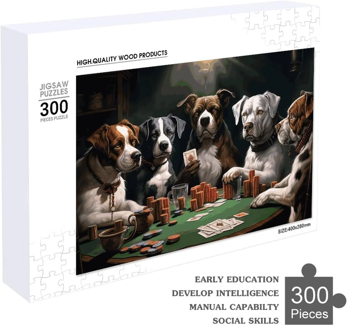 Home Decor for Puzzle Lovers, Family, Friend Creative Gift Toys Playing Poker Dogs Wooden Puzzles for Adults magazine warrant newspaper lap 300 PCS Unique Shape Puzzles Wall Art 