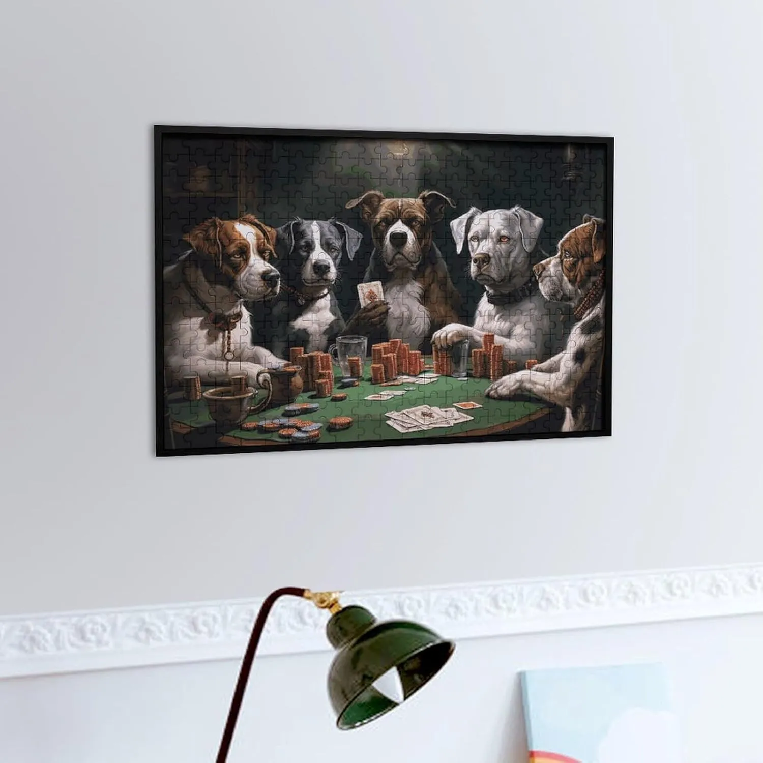 Home Decor for Puzzle Lovers, Family, Friend Creative Gift Toys Playing Poker Dogs Wooden Puzzles for Adults magazine warrant newspaper lap 300 PCS Unique Shape Puzzles Wall Art 