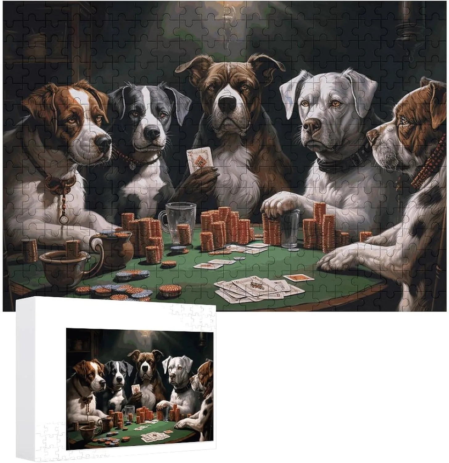 Home Decor for Puzzle Lovers, Family, Friend Creative Gift Toys Playing Poker Dogs Wooden Puzzles for Adults magazine warrant newspaper lap 300 PCS Unique Shape Puzzles Wall Art 