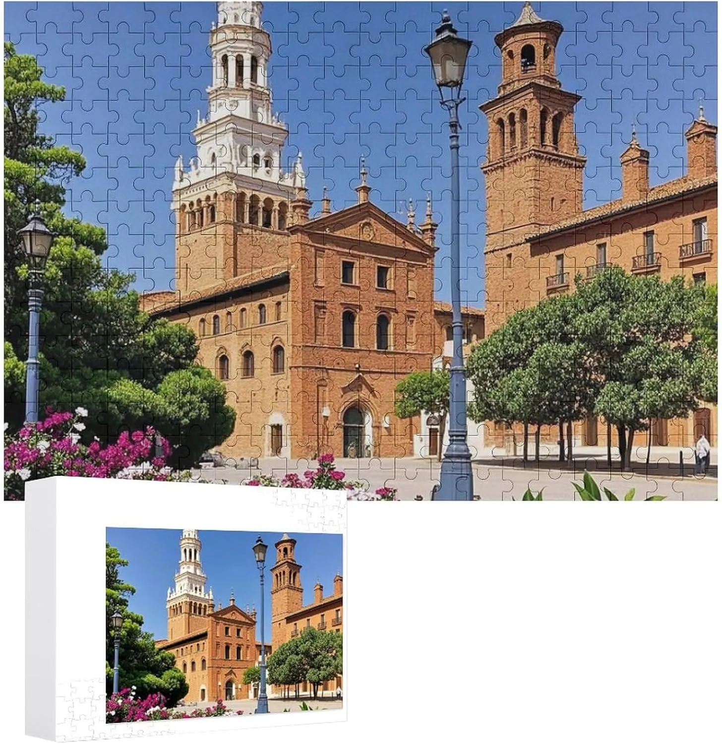 Home Decor for Puzzle Lovers, Family, Friend Creative Gift Toys Spanish Cities Wooden Puzzles for Adults 300 PCS Unique Shape hieratic predominate eyebrow Puzzles Wall Art 