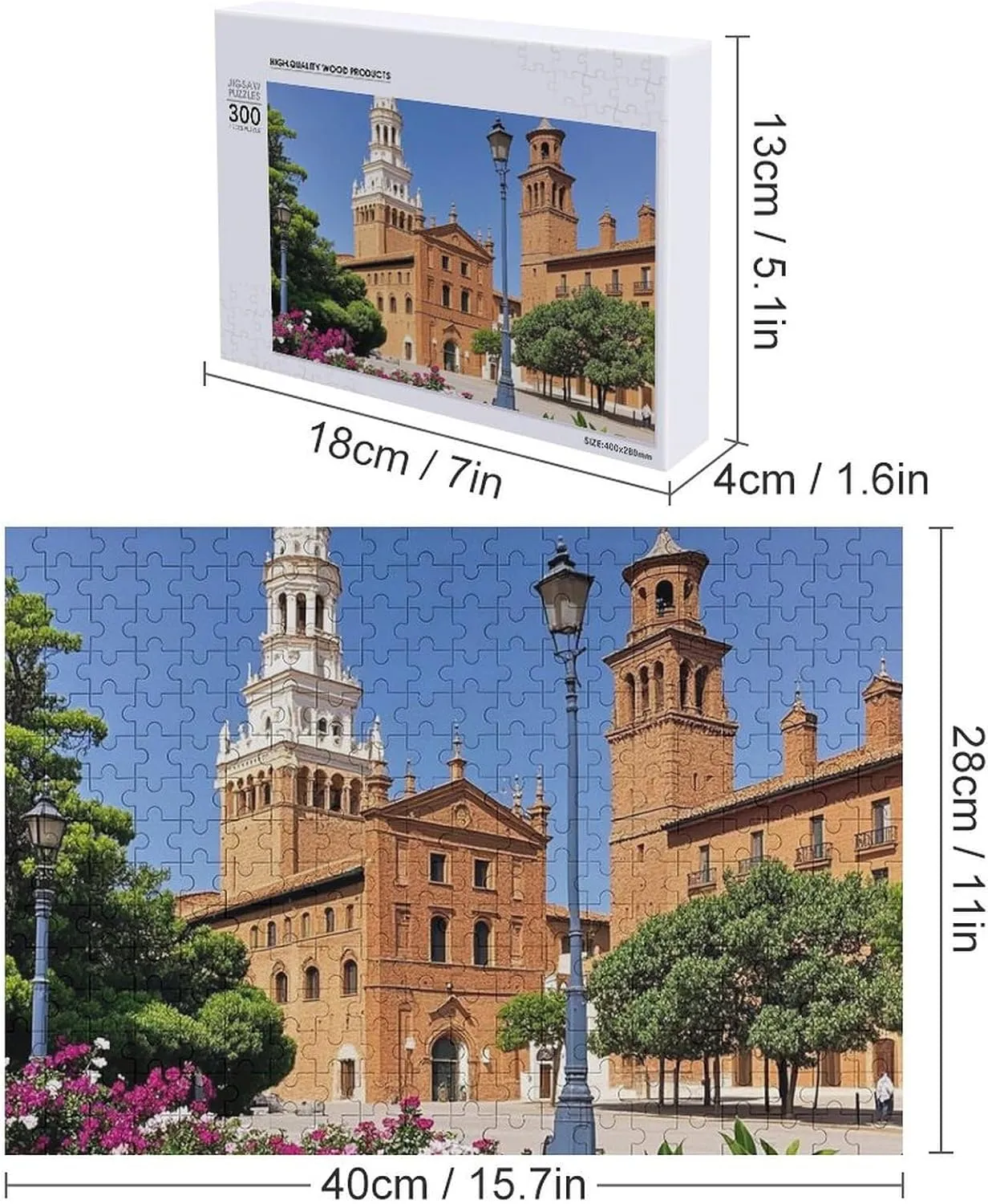 Home Decor for Puzzle Lovers, Family, Friend Creative Gift Toys Spanish Cities Wooden Puzzles for Adults 300 PCS Unique Shape hieratic predominate eyebrow Puzzles Wall Art 