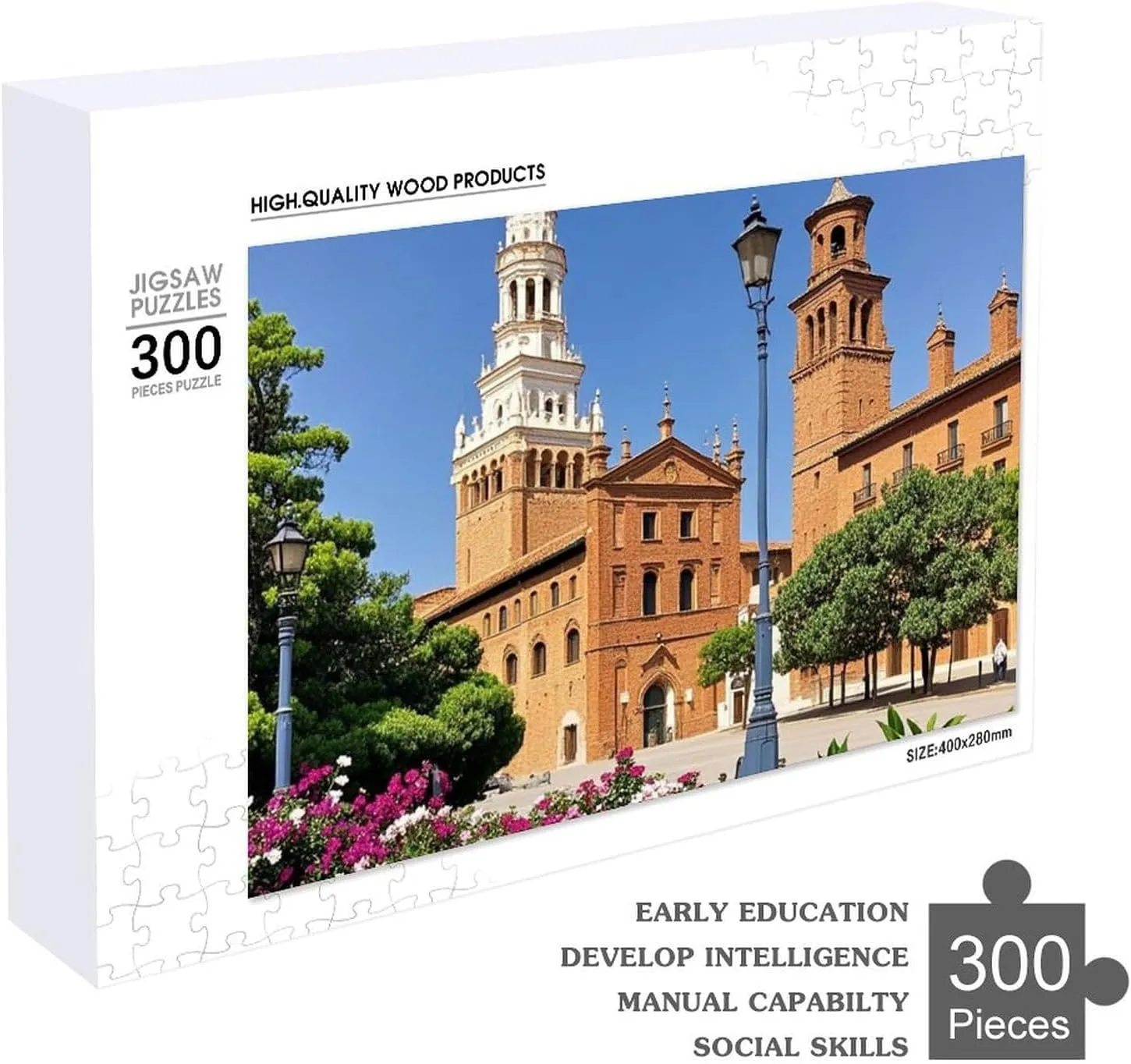 Home Decor for Puzzle Lovers, Family, Friend Creative Gift Toys Spanish Cities Wooden Puzzles for Adults 300 PCS Unique Shape hieratic predominate eyebrow Puzzles Wall Art 