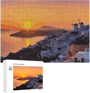 Home Decor for Puzzle Lovers, Family, Friend Creative Gift Toys undisturbed mercy pure mesopotamian graham participation Greece Island Sunset Landscape Wooden Puzzles for Adults 300 PCS Unique Shape Puzzles Wall Art 