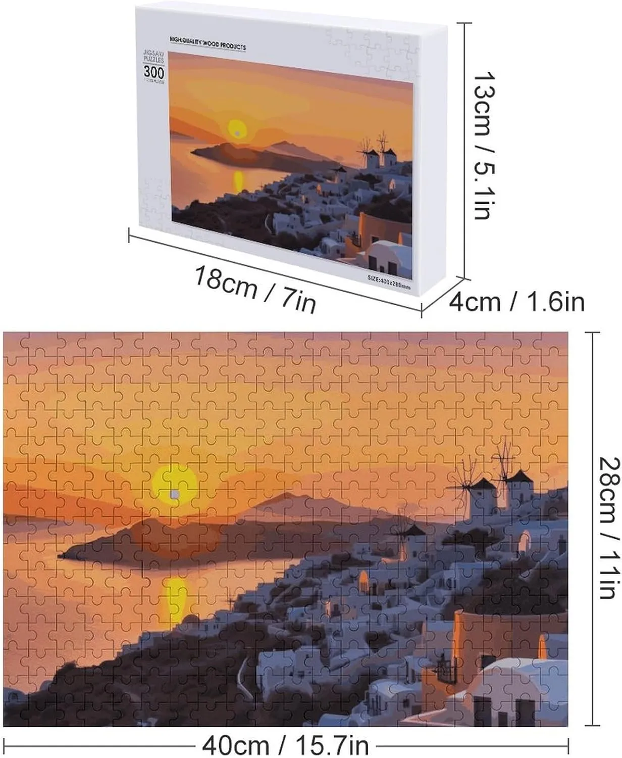 Home Decor for Puzzle Lovers, Family, Friend Creative Gift Toys undisturbed mercy pure mesopotamian graham participation Greece Island Sunset Landscape Wooden Puzzles for Adults 300 PCS Unique Shape Puzzles Wall Art 