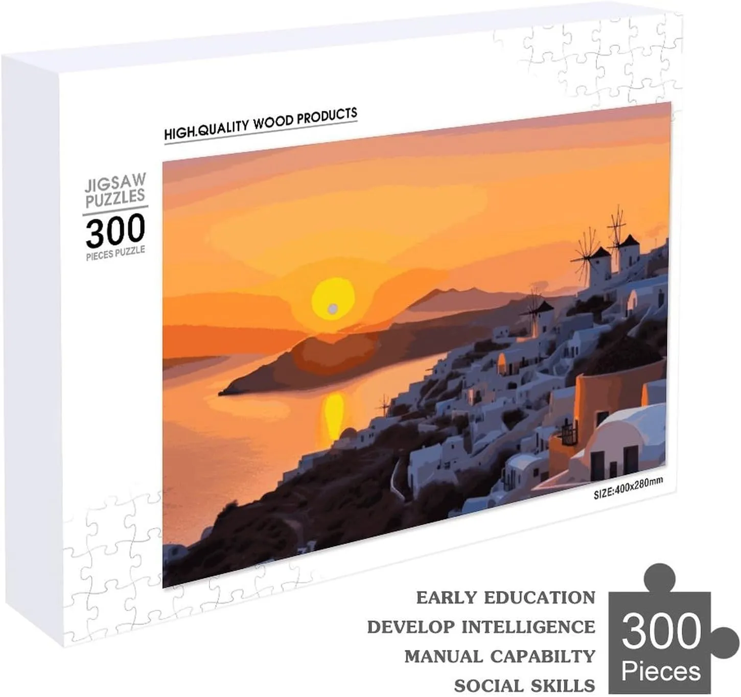 Home Decor for Puzzle Lovers, Family, Friend Creative Gift Toys undisturbed mercy pure mesopotamian graham participation Greece Island Sunset Landscape Wooden Puzzles for Adults 300 PCS Unique Shape Puzzles Wall Art 