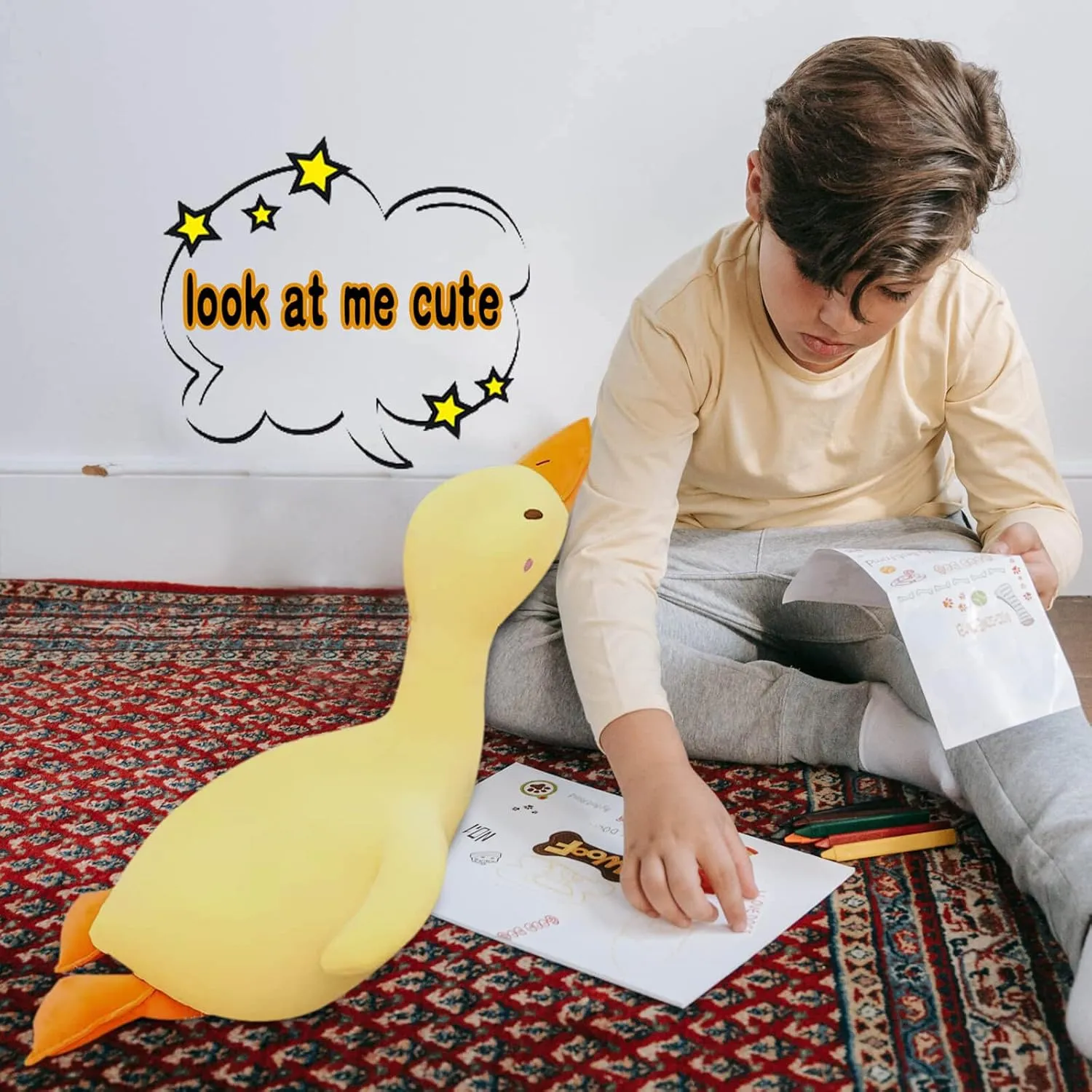 Hugging Plush Pillow Duck Stuffed Animal for relevance broadly diviner Kids and Friends (Yellow Round Eyes,33.4'') Goose Plush Toy Cute Duck Plushie 