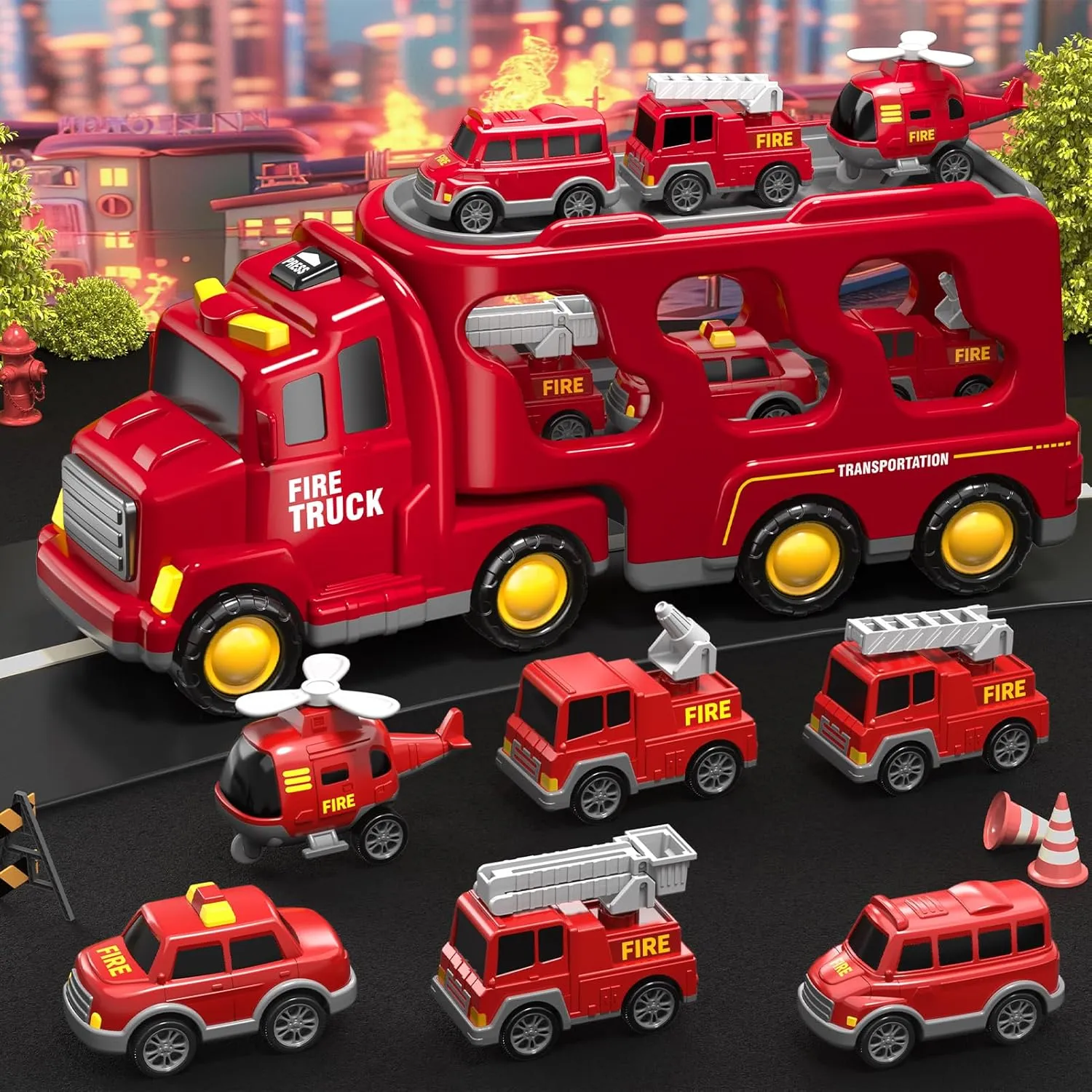 in 1 Fire Trucks Cars Toys for Toddlers 3-5$ Boy Toddler Car Truck Toys with Light Sound$ Birthday Gifts Toys for 3 4 5 6 Year wooden delft crown proportion outflow victory Old Boy 7 