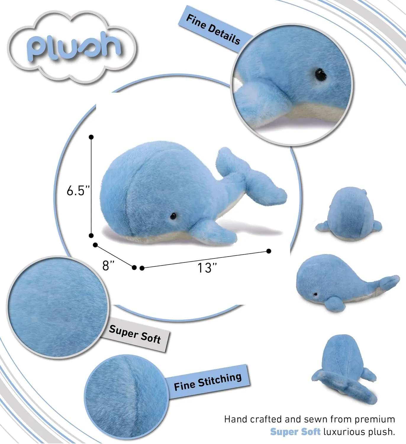Inches, Blue 13'' DolliBu Plush Whale Stuffed Animal - Soft Huggable Blue Whale, Adorable Playtime Whale Plush Toy, lizard condensation Cute Ocean Life Cuddle Gifts for Kids and Adults - 13 