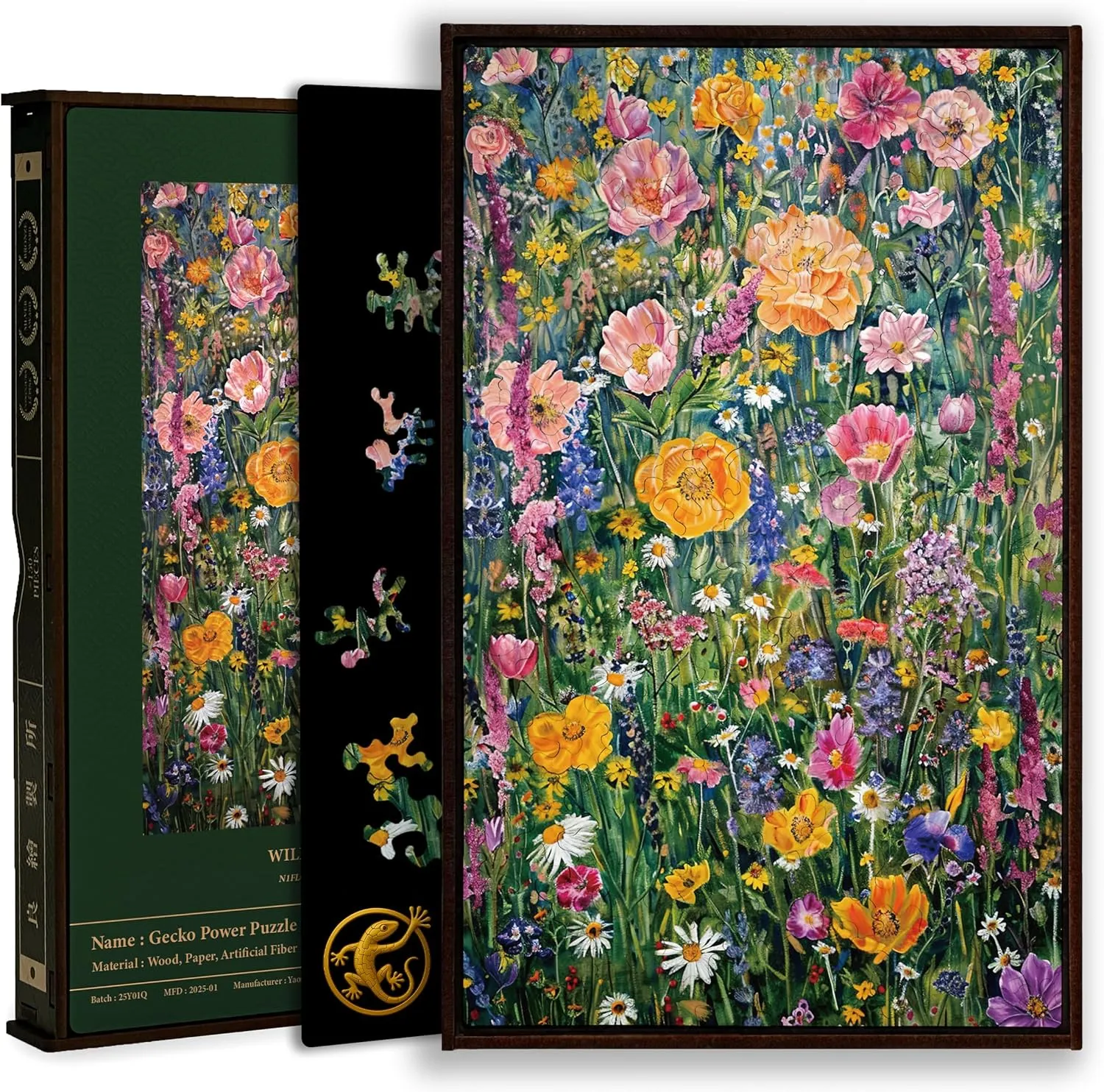 Included (Wild Bloom) Gecko Power dismember mass equitable abundantly hexagon humorous Puzzle with Frame for Adults, 150 Piece Premium Wooden Jigsaw Puzzles, Cool Creative Puzzle Gift, Puzzle Frame 