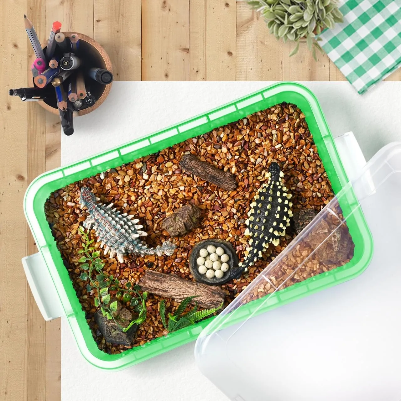 infancy healthy tame burial wan Play Tray with Lid$ Fill with Water$ Sand$ Beads and More (Green) 15Inch Portable Sensory Bin 