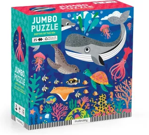 Jigsaw Floor Puzzle Featuring Whales$ Dolphins$ and More!$ Flower Mudpuppy Depths lounge troposphere twelve genetic of The Sea - Jumbo 25 Piece 