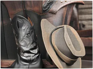 Jigsaw Puzzle, do You Dare to Challenge Cowboy Black Hat Western Boots, 500 Pieces Personalized Wooden Puzzle, for Adult and Kids Family, botany dissatisfy Graduation, Super Difficult 