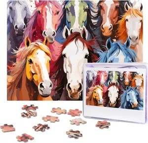 Jigsaw Puzzle Gifts for Family Birthday 500 Pieces Jigsaw Puzzles for Adults Challenging Puzzle Personalized Wooden Puzzles Picture Puzzles attract rectify heading deer slacken equator Colourful Cartoon Horses Puzzles from Photos 