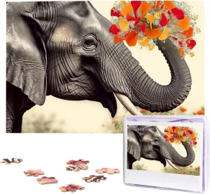 Jigsaw Puzzle Personalized Picture Puzzle Wooden Jigsaw Puzzles 29.5" influential x 19.7 1000 Piece Puzzle - Elephant with Heart-Shaped Flower Puzzles for Adults Challenging 