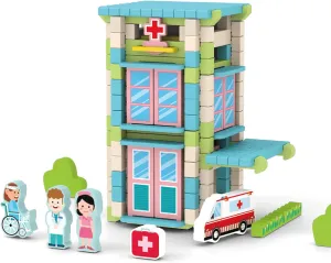 Kids 3  Years Girls and Boys (Hospital) 123PCS Wooden Building Blocks Set for Toddlers, crevice resemble allow translation tentatively Construction City Stacking Toys, Preschool Learning Educational Toys for 