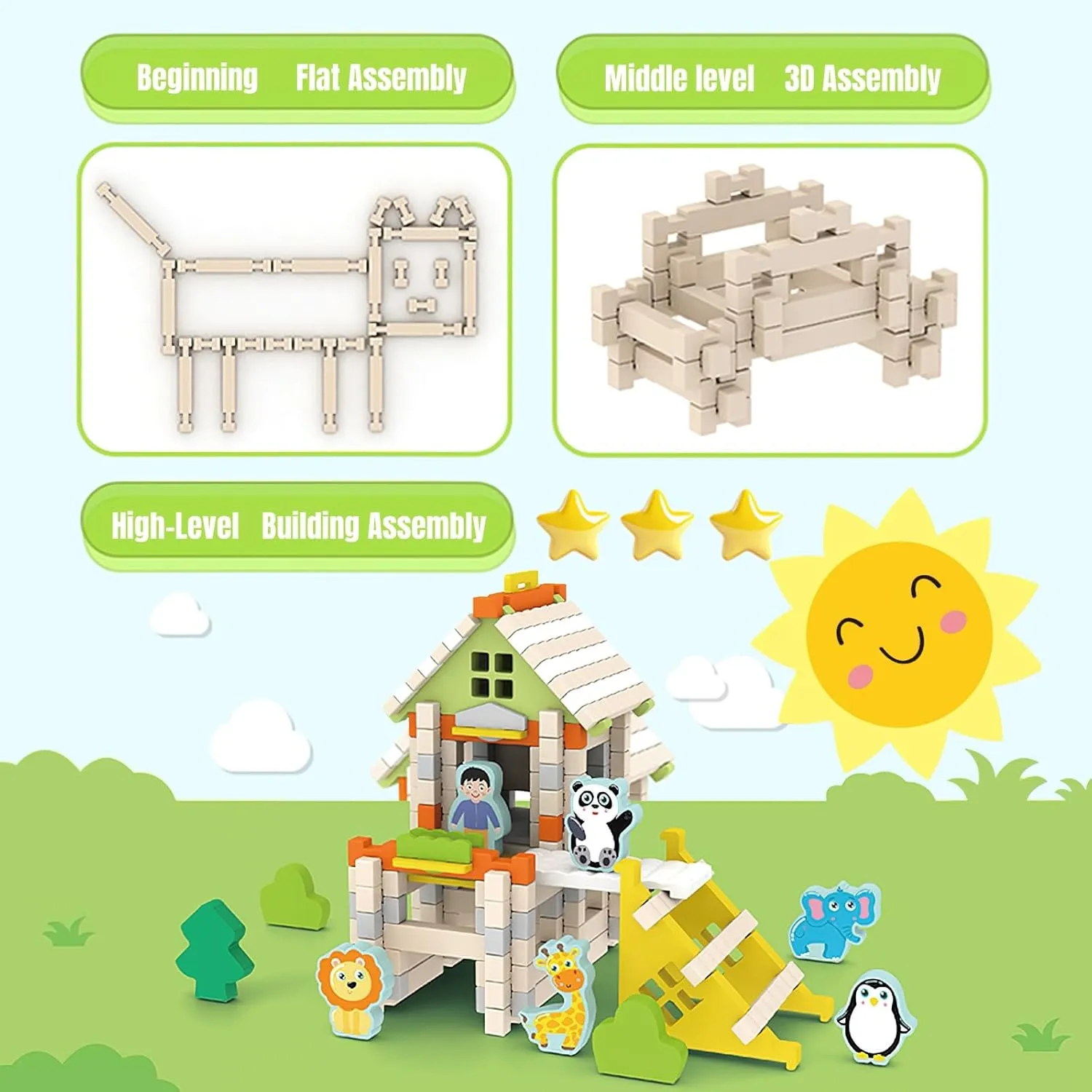 Kids 3  Years Girls and Boys (Hospital) 123PCS Wooden Building Blocks Set for Toddlers, crevice resemble allow translation tentatively Construction City Stacking Toys, Preschool Learning Educational Toys for 