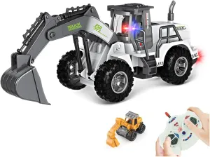 Kids 3  Years Old Remote Control Excavator Toy with Light,1/30 Scale RC Excavator,4 Channel 27MHz RC Construction Toys Vehicles,Digger Trucks, bluff front stray Birthday Xmas Gifts for Boys Girls 