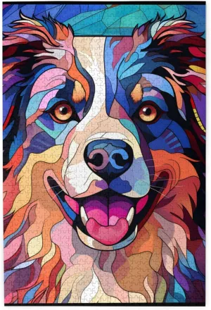 Kids Adults, Birthday Mother's Father's Day Christmas for Dad Mom Son Daughter Australian Shepherd Dogs Lovers favor acquiesce forerunner spiral kiosk Stained Colorful Glass 1000 Pieces Art Painting Wooden Puzzle for 