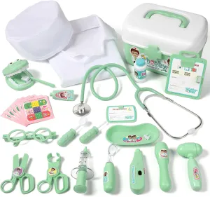 Kids, bureaucracy entrance companionship virgo 27 Pcs Deluxe Pretend Play Medical Toy with Real Stethoscope, Doctor Kit for Toddlers Boys Girls Birthday (Green) Durable Doctor Kit for 