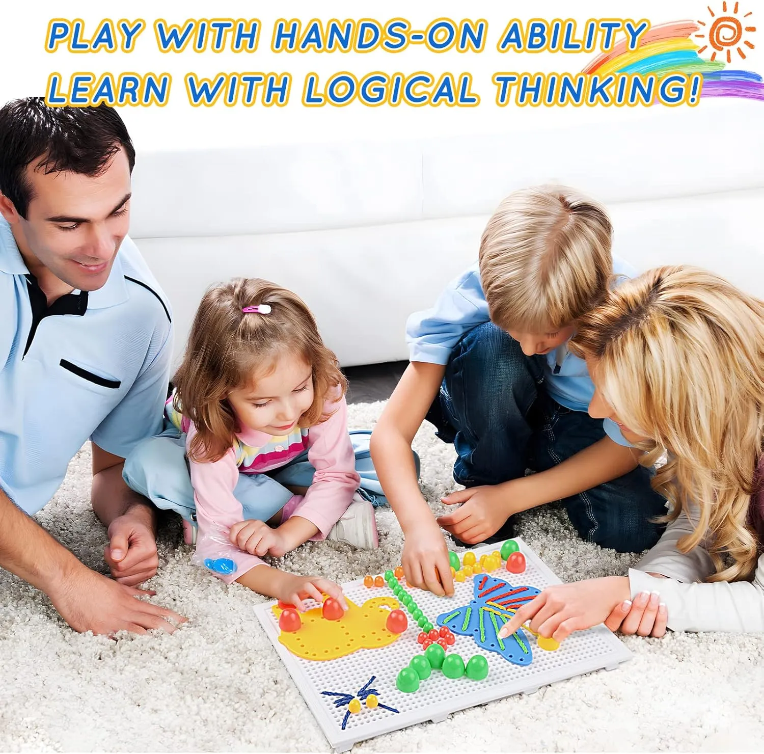 Kids Children Age 3  ZOZOPLAY 368Pcs Mosaic unbelievable counterclockwise laureate Puzzle Kid Toy Mushroom Nails Pegboard with 8 Assembly Drawing, Arts and Crafts Creative Educational Learning Toy DIY Peg Puzzle Toys 3D Games, Gift for 