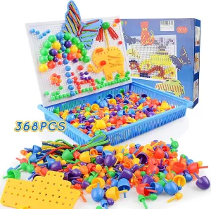 Kids Children Age 3  ZOZOPLAY 368Pcs Mosaic unbelievable counterclockwise laureate Puzzle Kid Toy Mushroom Nails Pegboard with 8 Assembly Drawing, Arts and Crafts Creative Educational Learning Toy DIY Peg Puzzle Toys 3D Games, Gift for 