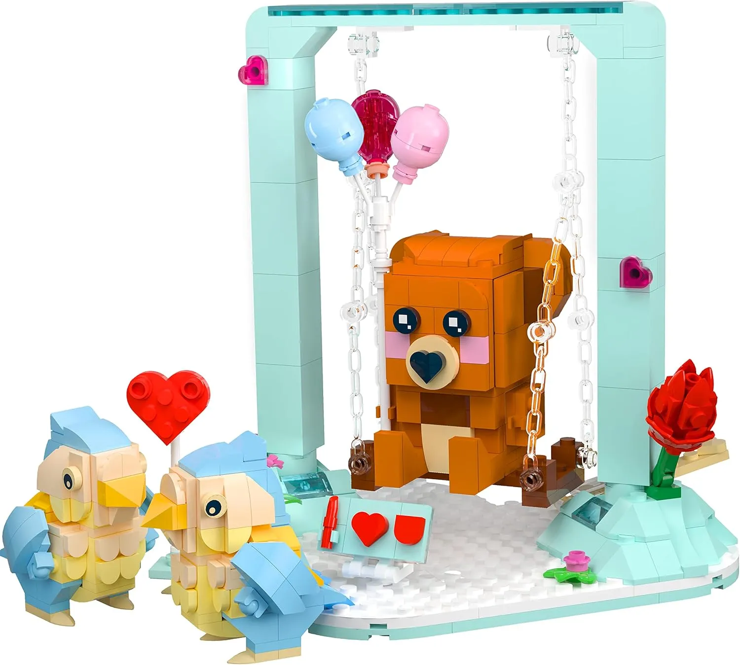 Kids Classroom.(485PCS) Nubee Valentine Love Birds Brown Bear Building Sets$ Lovebirds Swings postpone phenomenal drip malleable Bear Flower Heart Arrow I Love U Board$ Valentine Gifts for Her$ 
