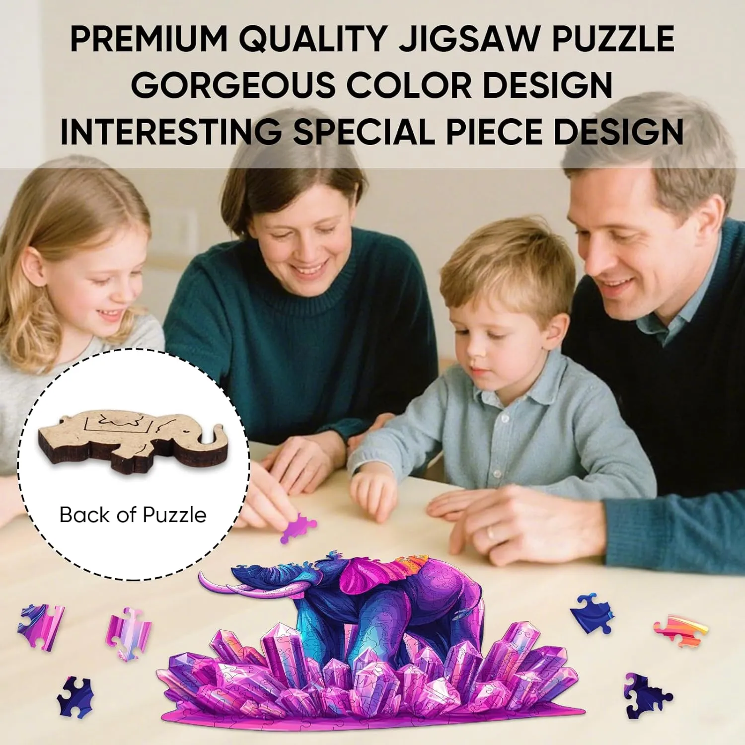 Kids Family Brain Game Wooden Puzzles wit for Adults$Elephant Jigsaw Puzzles$Unique Shape Animal Adult Puzzles$200pcs$11x11.4in$Medium$Irregular Wood Toys Best Gift for Adults and 