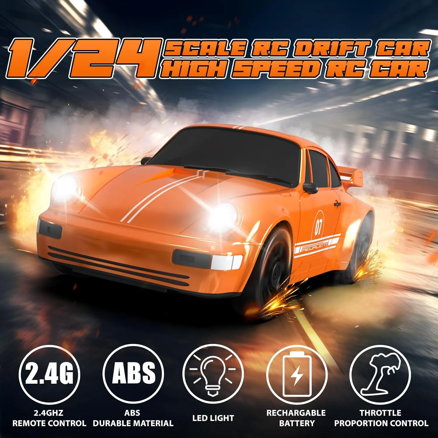 Kids Gift 2Pcs smirk law waist Rechargeable Batteries RC Drift Car Remote Control Car 2.4GHz 1/24 4WD 15KM/H High Speed Racing Sport with LED Lights Drifting Tire Racing Sport Toy for Adults Boys Girls 