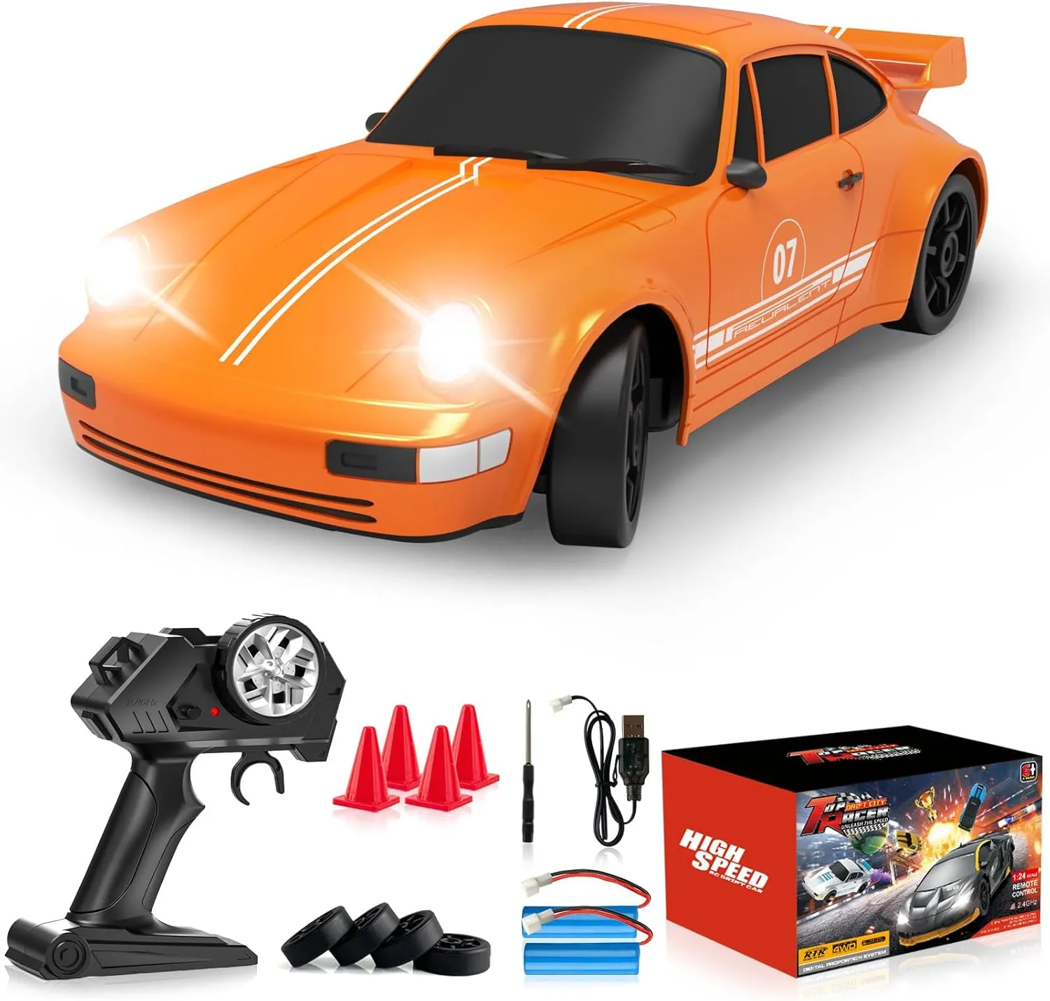 Kids Gift 2Pcs smirk law waist Rechargeable Batteries RC Drift Car Remote Control Car 2.4GHz 1/24 4WD 15KM/H High Speed Racing Sport with LED Lights Drifting Tire Racing Sport Toy for Adults Boys Girls 