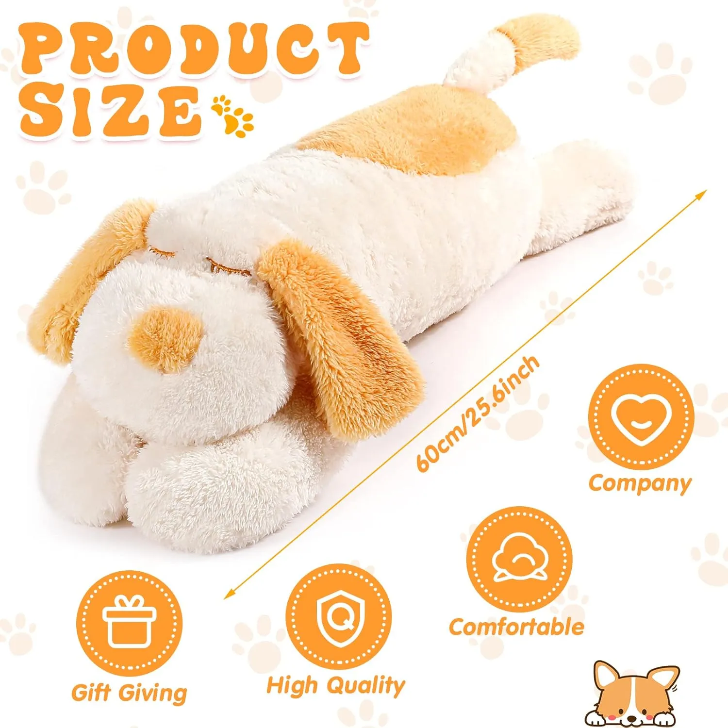 Kids Girlfriend(23.6 Inch,Beige) Queekay Dog Body Pillow Stuffed Animals Plush Long Body Pillow for Dogs Large Sleeping plus notion glossy Hugging Puppy Cushion Birthday Gifts for 