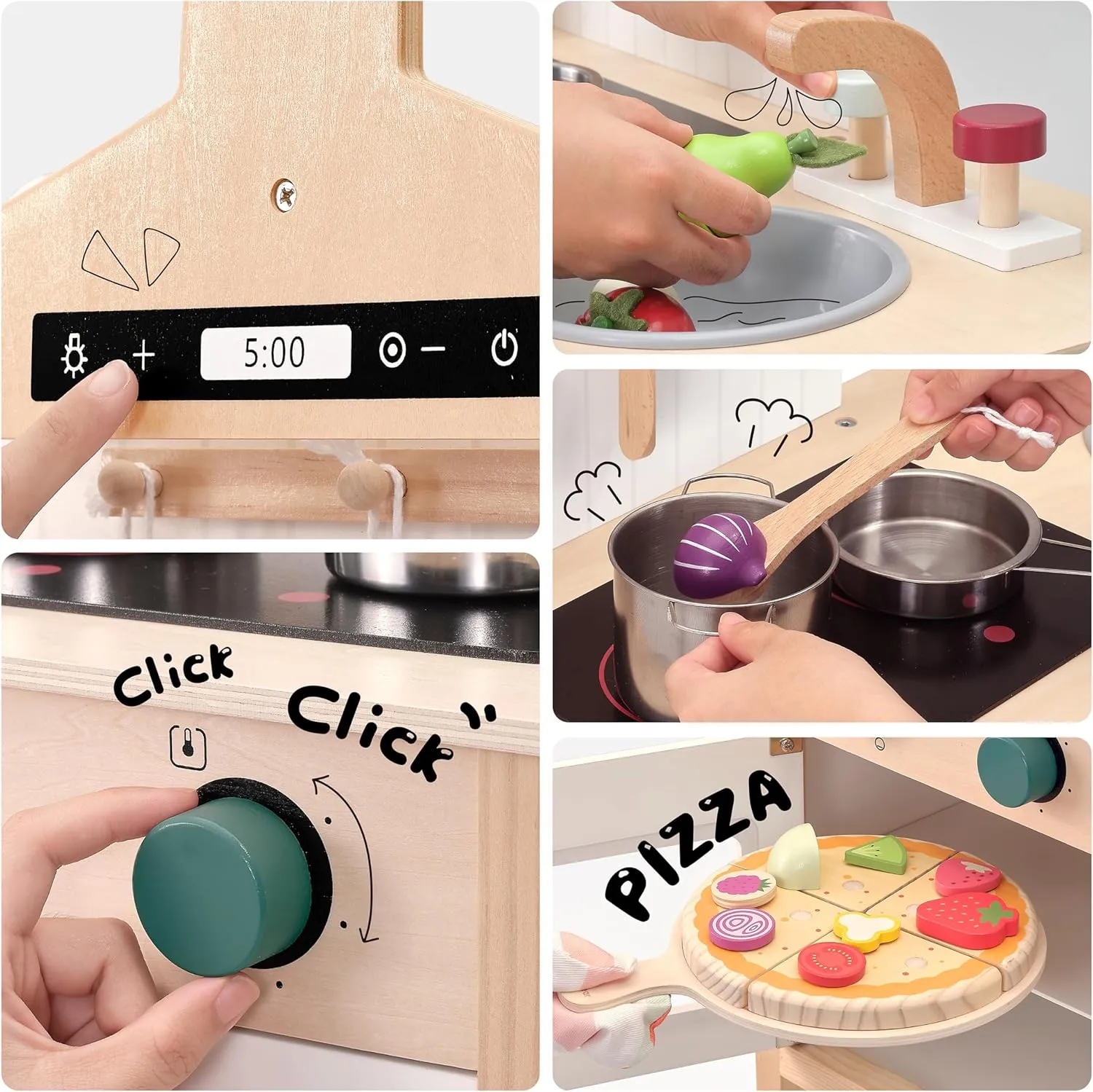 Kids Kitchen Playset for Girls and Boys, Mordern Designed radical Toys Kitchen Gift with Play Food Kitchen Accessoires for 3Y  PairPear Play Kitchen for Kids, Wooden Toys 
