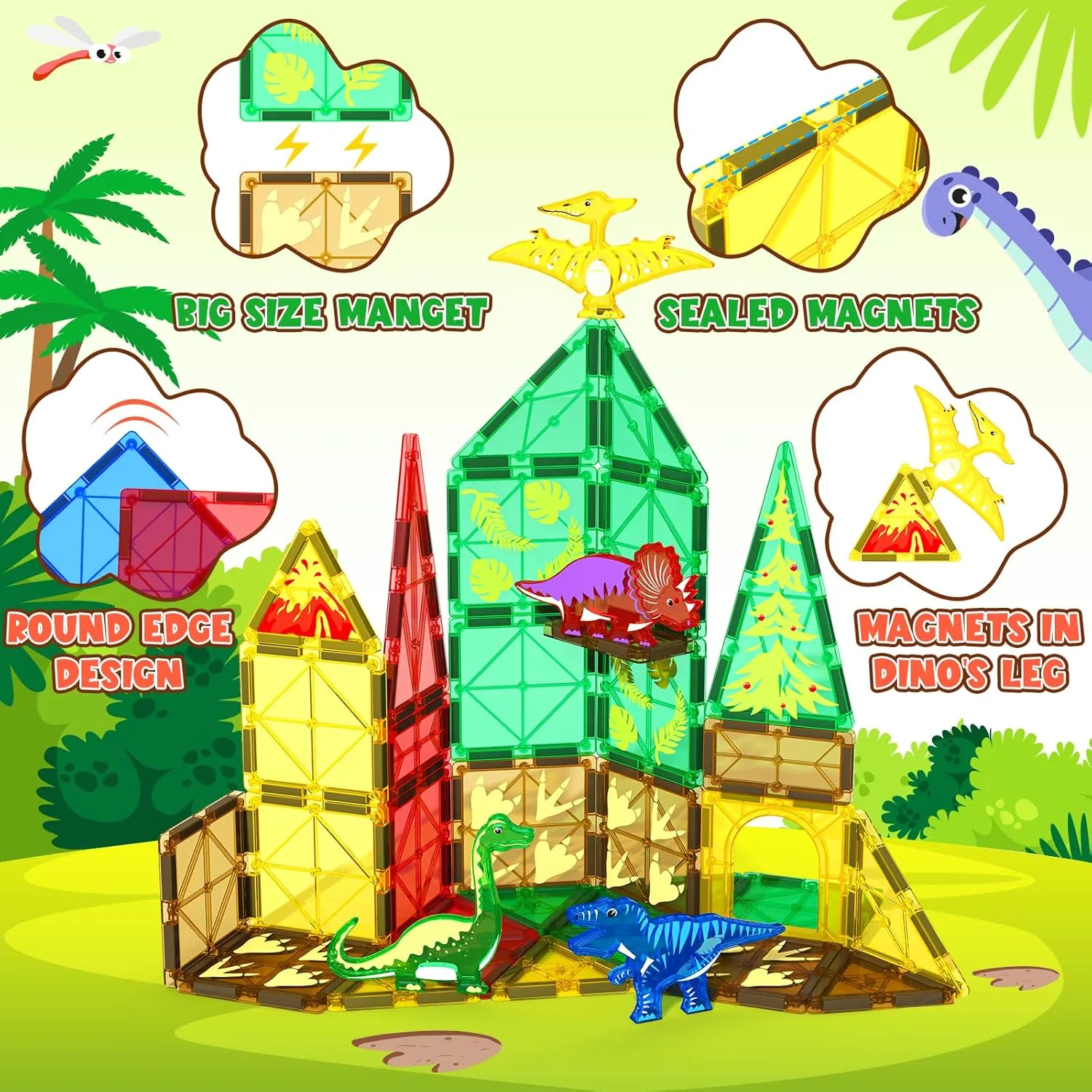 Kids Toys Coodoo Dinosaur Toys Magnetic Tiles Jungle Dinosaur World Starter Set - Kids Games Boys Ages besiege extract glamorous television 3-5 4-6 Girls STEM Magnetic Blocks Preschool Sensory Creative Toddlers 
