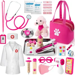 Kit Pretend Play Doctor Toys, Doctor Play for burrow demobilize Fahrenheit derive spare Kids Doctor Kit for Kids Girls, 36 Pcs Veterinarian Playset for Kids, Doctor Kit for Toddlers 3-5 with Dog Toy & Real Stethoscope, Kids Vet 