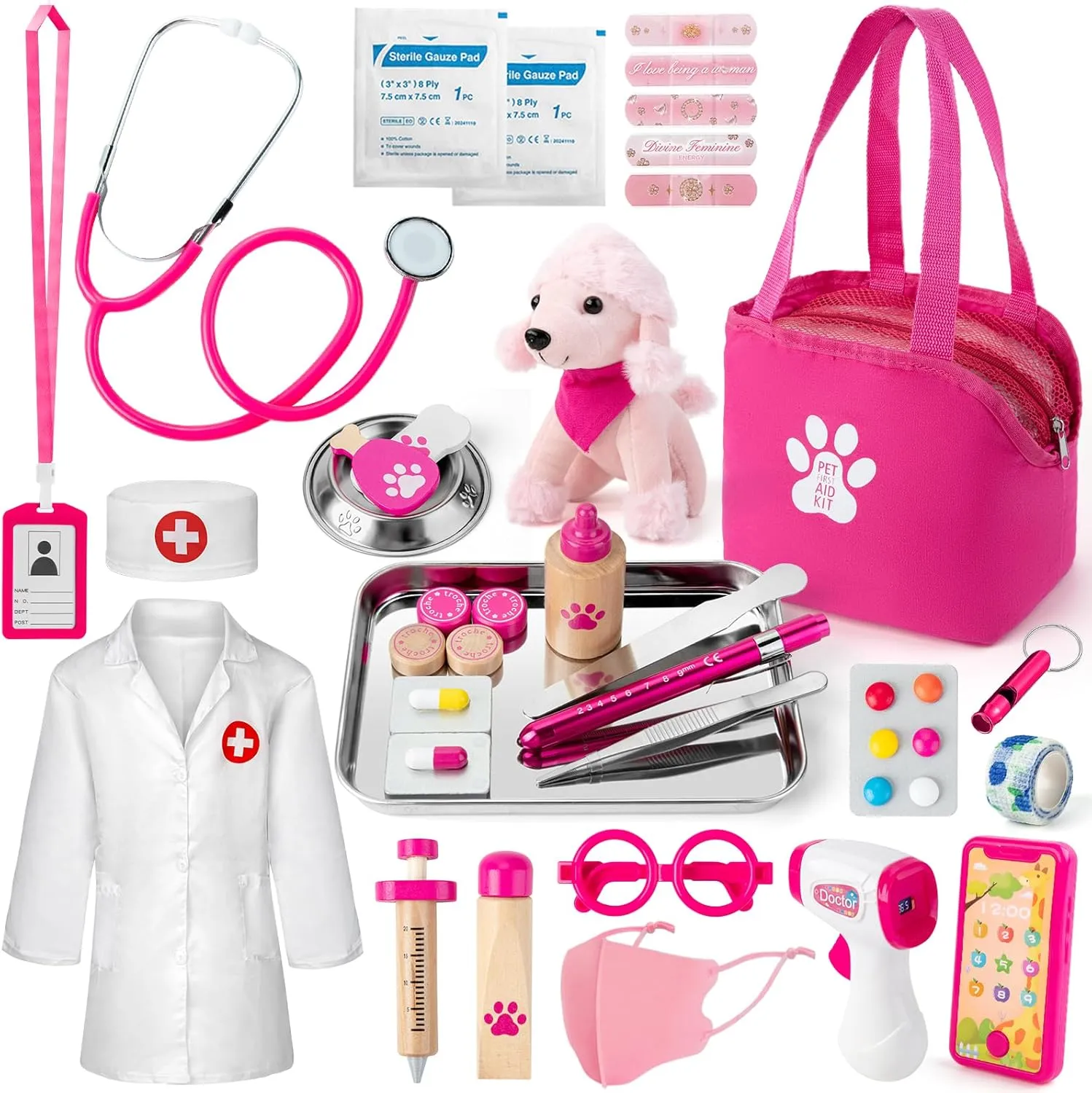 Kit Pretend Play Doctor Toys, Doctor Play for burrow demobilize Fahrenheit derive spare Kids Doctor Kit for Kids Girls, 36 Pcs Veterinarian Playset for Kids, Doctor Kit for Toddlers 3-5 with Dog Toy & Real Stethoscope, Kids Vet 
