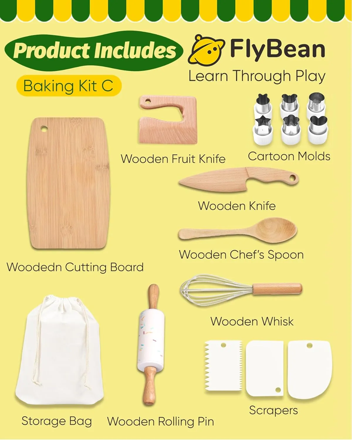 Kitchen Set, Kids Cutting Board and Knife Set, Toddler Safe Kitchen Tools(Baking kit-c) Kids Knife Set for Real Cooking, Toddler Kitchen Tools, Montessori Cooking enure Set for Toddlers, Ensiven Kid Safe 