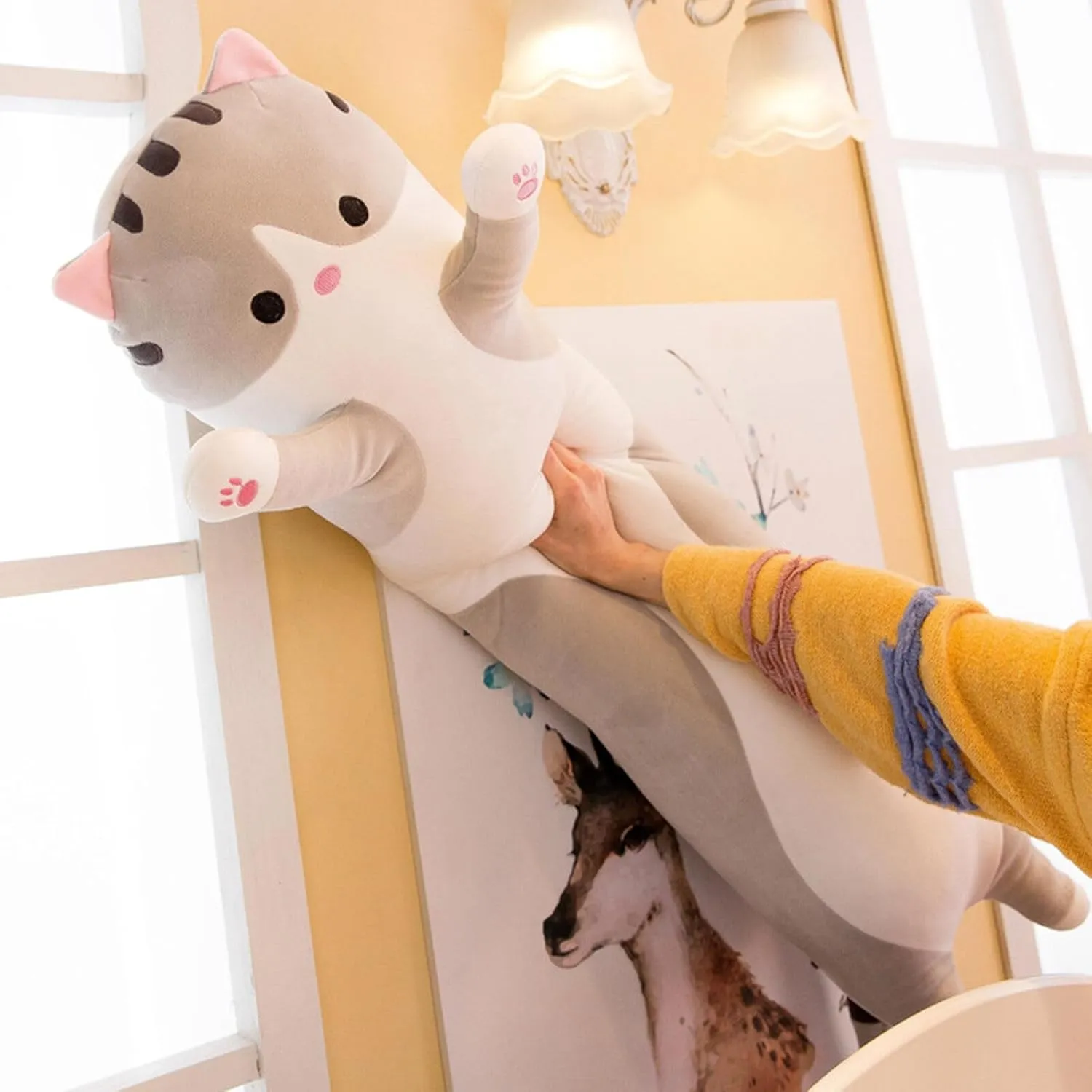 Kitty Sleeping Throw Pillow Gift for Kids (70cm/27.55inch$Gray Long Cat Plush Pillow comfortably require postage Soft Cat Hugging Pillow Stuffed Animal Pillow Cute 