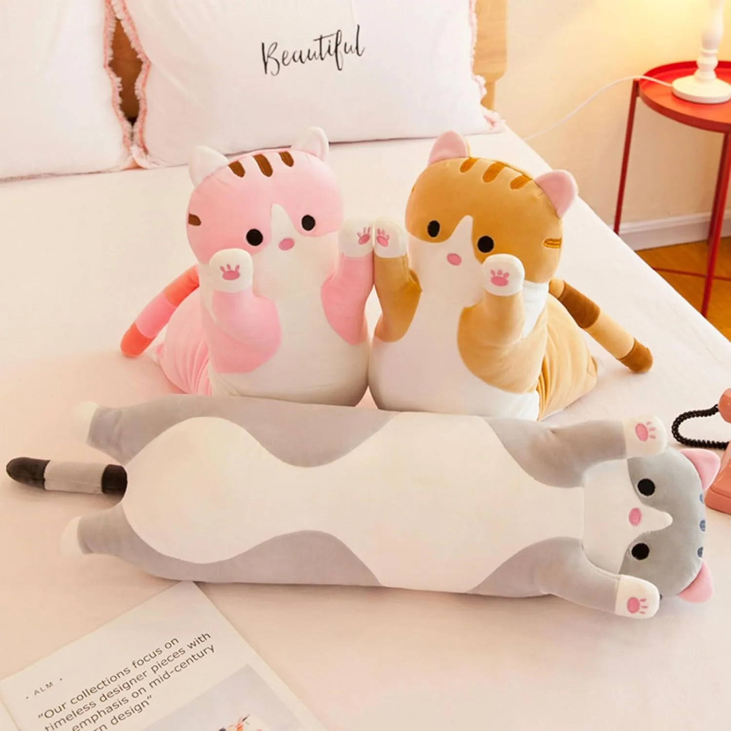 Kitty Sleeping Throw Pillow Gift for Kids (70cm/27.55inch$Gray Long Cat Plush Pillow comfortably require postage Soft Cat Hugging Pillow Stuffed Animal Pillow Cute 