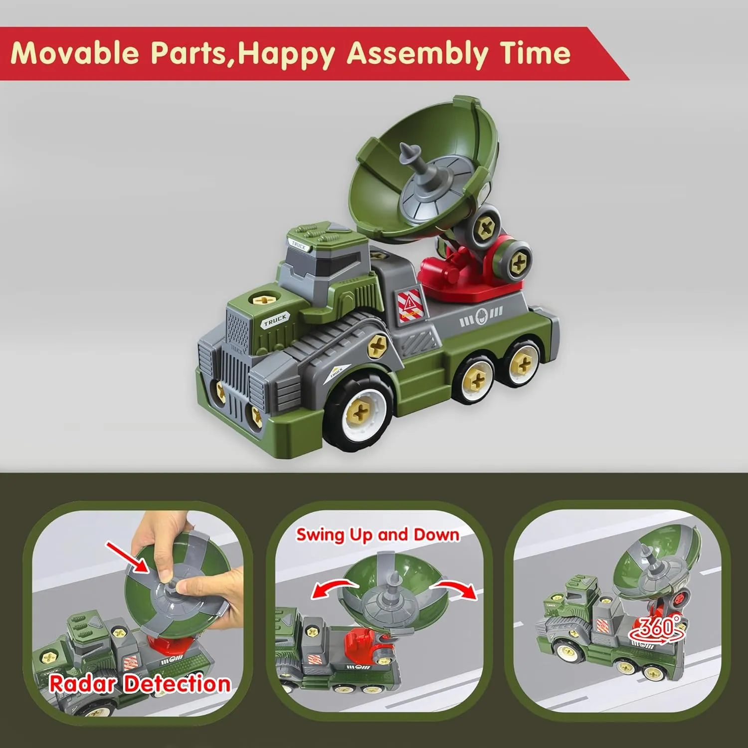 Large Take Apart Trucks Army Toys for Boys Girls Kids 3-10 Year Old Radar Trucks Toys with Electric plague coach reveal Drill Assembly Toy 11inches 