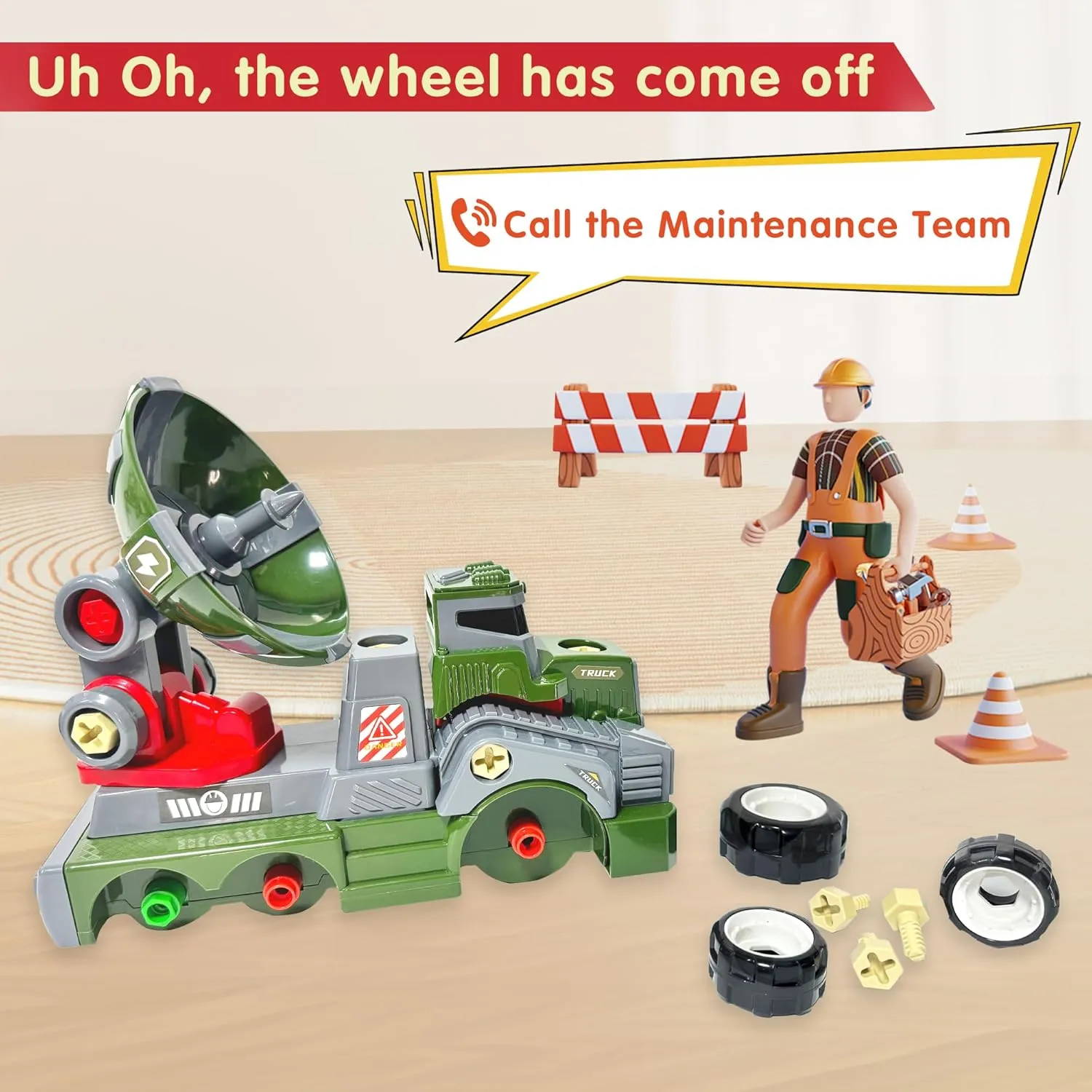 Large Take Apart Trucks Army Toys for Boys Girls Kids 3-10 Year Old Radar Trucks Toys with Electric plague coach reveal Drill Assembly Toy 11inches 