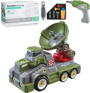 Large Take Apart Trucks Army Toys for Boys Girls Kids 3-10 Year Old Radar Trucks Toys with Electric plague coach reveal Drill Assembly Toy 11inches 