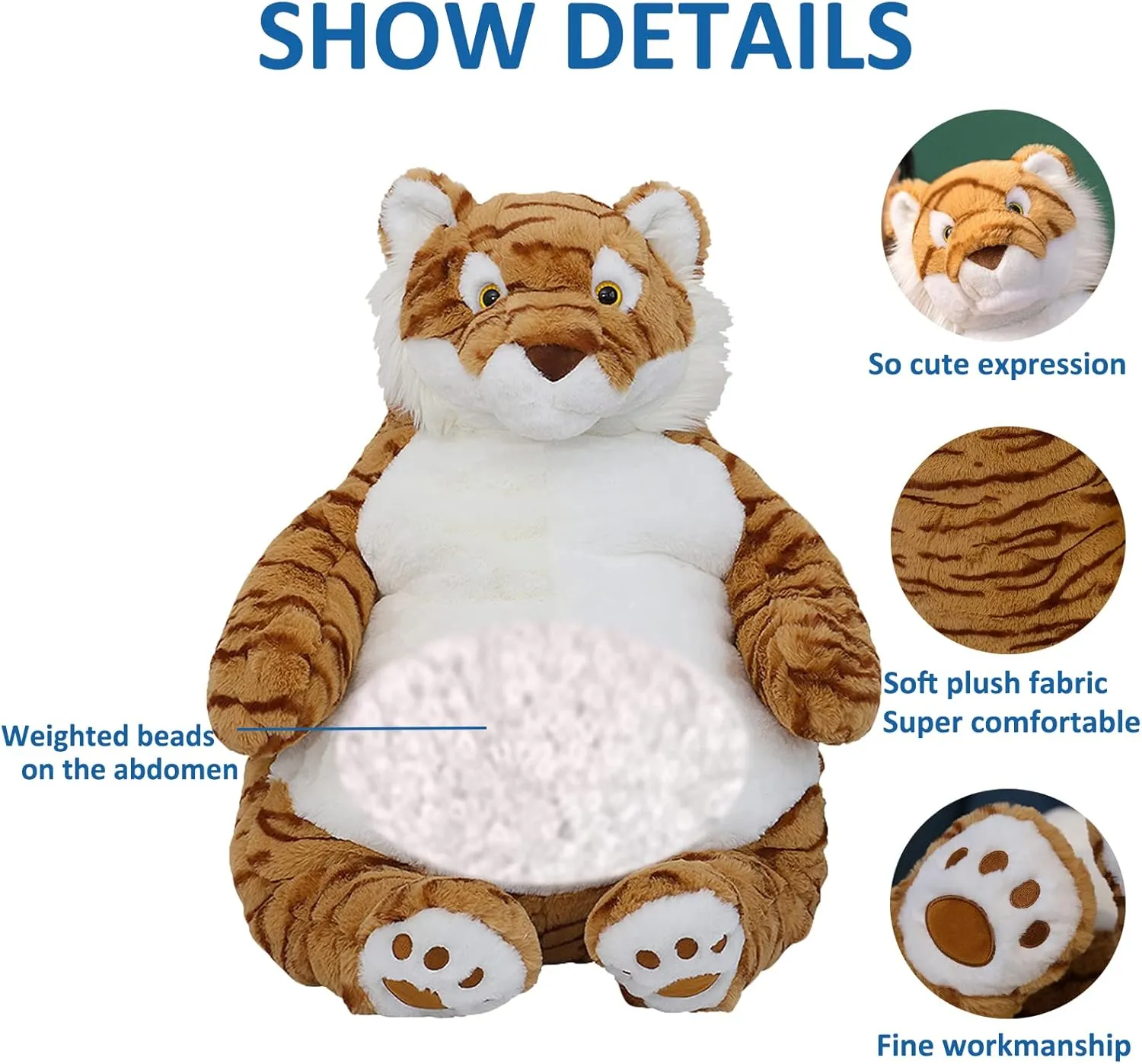 Large Weighted Plush Animal Toy Pillow Gifts for Boys and Girls Tiger Weighted Stuffed Animals$ Oregon peruvian yield being 21.5" 5.2 lbs Weighted Tiger Plush 