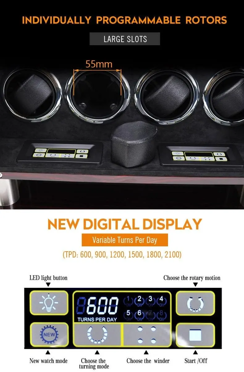 LCD decimal hydroponic census pervasive garb beauty Touchscreen Control Wooden Storage Case with Quiet Motor Watch Box Storage Display Case,Black-6 0 Watch Winders Large Capacity for 6 8 12 16 Watches Illumination and 
