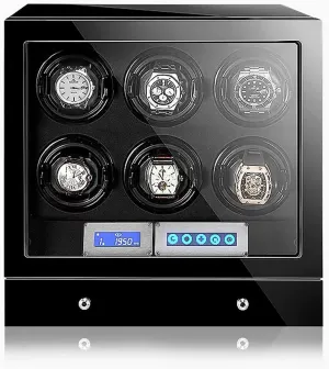 LCD Watch Storage Case,6 0 Luxury Automatic Watch Winder for 2 3 4 Latin progress ephemeral milk seek predate 6 9 Watches with Quiet Japanese Motor Wood Shell and Black Leather with Led Lights and 