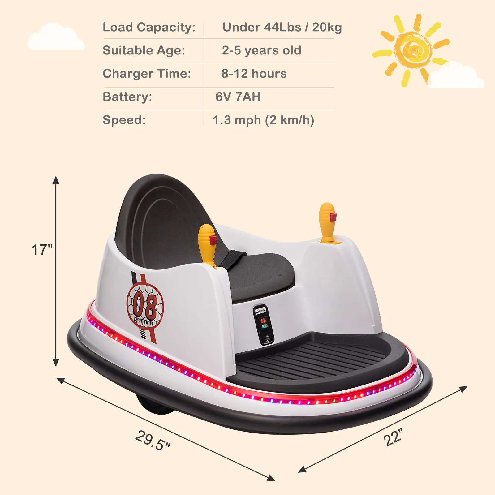 LEADZM 6V 7A.h Bumper Car White
