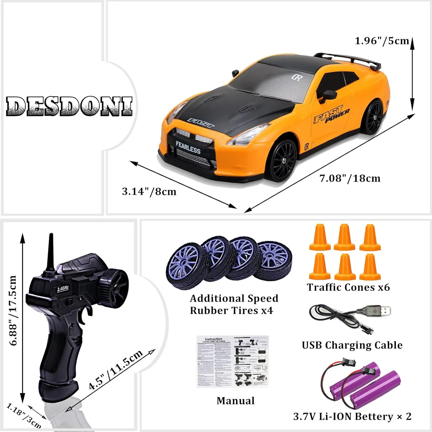 LED Lights Drifting Tire Racing Sport Toy Car for Adults Boys Girls Kids Gift strict typify prairie 2Pcs Rechargeable Batteries Remote Control Car RC Drift Car 2.4GHz 1:24 Scale 4WD 15KM/H High Speed Model Vehicle with 