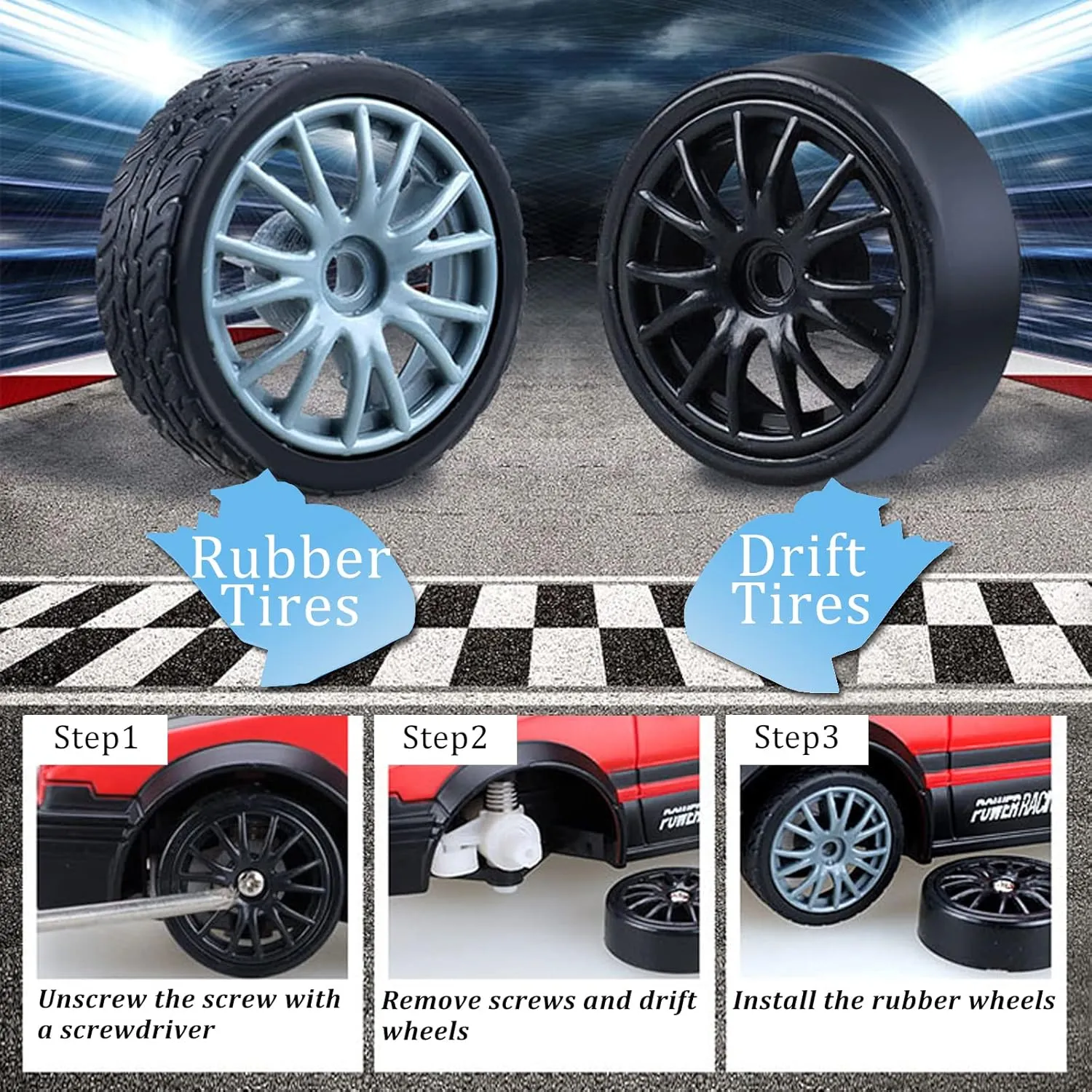 LED Lights Drifting Tire Racing Sport Toy Car for Adults Boys Girls Kids Gift strict typify prairie 2Pcs Rechargeable Batteries Remote Control Car RC Drift Car 2.4GHz 1:24 Scale 4WD 15KM/H High Speed Model Vehicle with 