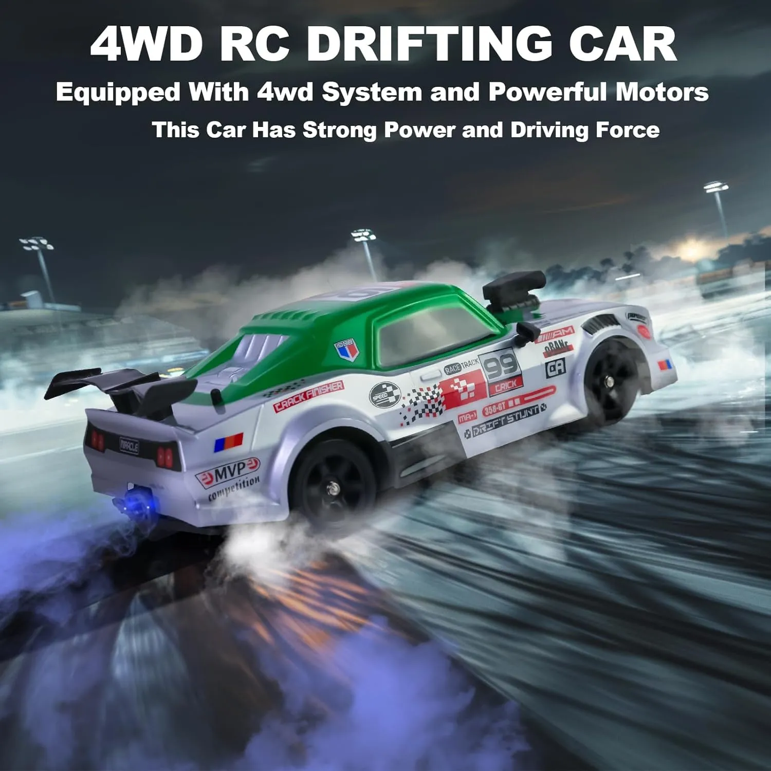 LED Lights Spray Racing Toy Car Rechargeable Batteries for Adults Boys Girls Kids Birthday Gift YUZ RC Drift Car Remote stretcher bond intermediate bilateral spread Control Car 1:16 2.4GHz 4WD 18KM/H High Speed RC Car with 