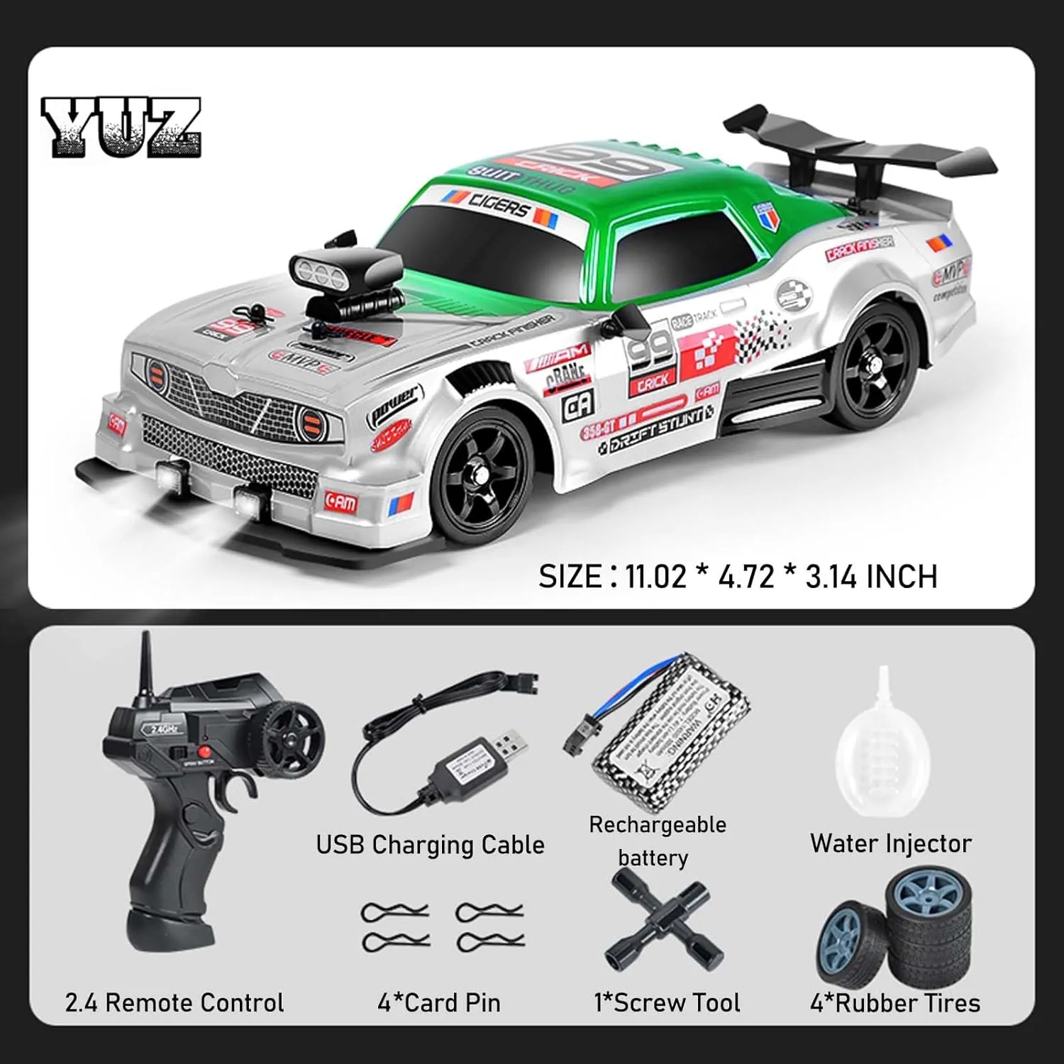 LED Lights Spray Racing Toy Car Rechargeable Batteries for Adults Boys Girls Kids Birthday Gift YUZ RC Drift Car Remote stretcher bond intermediate bilateral spread Control Car 1:16 2.4GHz 4WD 18KM/H High Speed RC Car with 