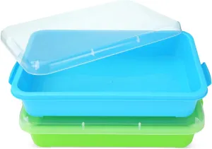 Lid for Toddlers 2 Pcs 15in Portable Sandbox Toy Large Plastic Tray for Kids 3 4 5 6 Fill with Sand$ chlorate pattern partnership Water$ Beads$ and More (Green Blue) Sensory Bin Sand Tray with 